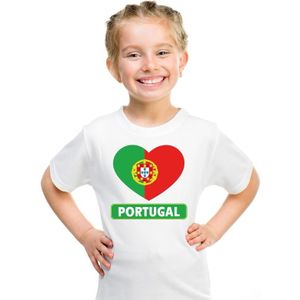 Portual kinder t-shirt met Portugese vlag in hart wit jongens en meisjes