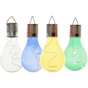 4x Buiten LED wit/blauw/groen/geel peertjes solar verlichting 14 cm - Tuinverlichting - Tuinlampen - Solarlampen zonne-energie