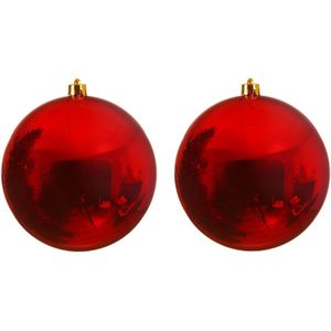 2x Grote kerst rode kunststof kerstballen van 25 cm - glans - Kerstversiering rood