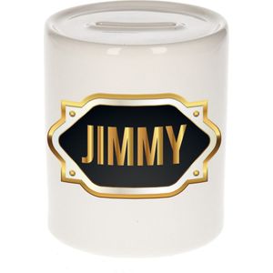 Jimmy naam cadeau spaarpot met gouden embleem - kado verjaardag/ vaderdag/ pensioen/ geslaagd/ bedankt