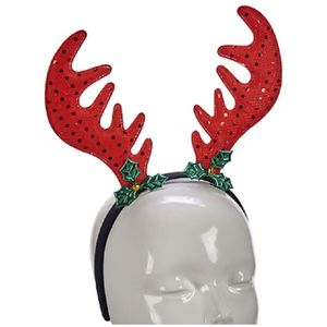 Krist+ Kerst diadeem/haarband rendier gewei rood met groen - Kerstaccessoires/tiara/diademen