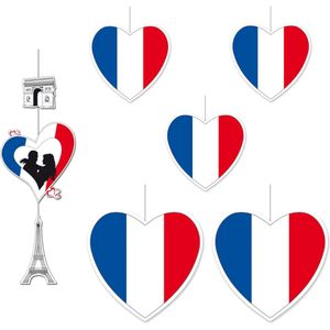 6-delige hou van Frankrijk versiering set hartjes van 14 cm en 28 cm en grote deco thema hanger - vlaggen decoraties