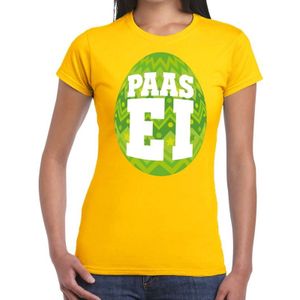 Geel Paas t-shirt met groen paasei - Pasen shirt voor dames - Pasen kleding