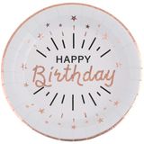 Verjaardag feest bordjes happy birthday - 50x - rose goud - karton - 22 cm - rond