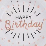 Verjaardag feest bordjes happy birthday - 50x - rose goud - karton - 22 cm - rond
