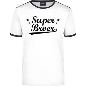 Super broer wit/zwart ringer t-shirt voor heren - Verjaardag cadeau
