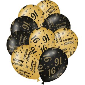 Verjaardag ballonnen - 16 jaar en happy birthday 24x stuks zwart/goud