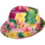Hawaii thema party verkleedset - Hoedje Tropical print - bloemenkrans groen/roze- Tropical toppers - voor volwassenen