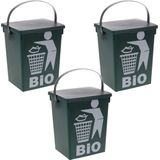 3x Stuks groene vuilnisbak/afvalbak voor gft/organisch afval 5 liter - Prullenbakken/vuilnisbakken/afvalbakken