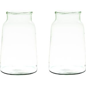 2x stuks transparante/grijze stijlvolle vaas/vazen van gerecycled glas 23 x 19 cm - Bloemen/boeketten vaas voor binnen gebruik