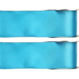 2x Hobby/decoratie turquoise satijnen sierlinten 2,5 cm/25 mm x 25 meter - Cadeaulint satijnlint/ribbon - Striklint linten