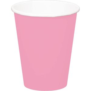 16x stuks drinkbekers van papier roze 350 ml - Uni kleuren thema voor verjaardag of feestje
