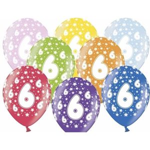 24x Stuks verjaardag Ballonnen 6 jaar met sterretjes 30 cm - Feestartikelen/versiering