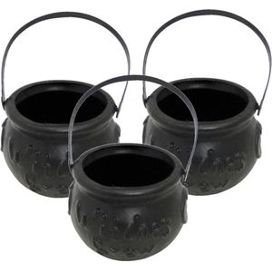 Set van 3x stuks mini heksenketel/kookpot zwart 15 cm - Halloween uitdeel cadeautjes