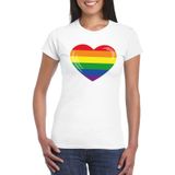 Gay pride t-shirt met Regenboog vlag in hart wit dames
