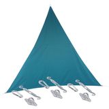 Premium kwaliteit schaduwdoek/zonnescherm Shae driehoek blauw 3 x 3 x 3 meter - inclusief bevestiging haken set