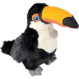 Inware Pluche Toekan knuffel - tropische vogel - zwart/geel - polyester - 25 cm