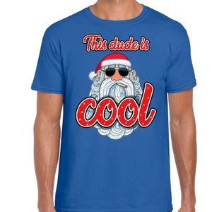 Fout Kerst shirt / t-shirt - Stoere kerstman - this dude is cool - blauw voor heren - kerstkleding / kerst outfit