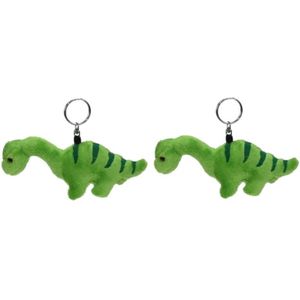 Set van 2x stuks pluche knuffel Brontosaurus dinosaurus sleutelhanger 16 cm - Dieren knuffel cadeaus artikelen voor kinderen