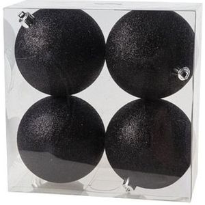 8x Zwarte kunststof kerstballen 10 cm - Glitter - Onbreekbare plastic kerstballen - Kerstboomversiering zwart