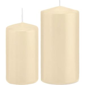 Trend Candles - Cilinder Stompkaarsen set 2x stuks creme wit 12 en 15 cm