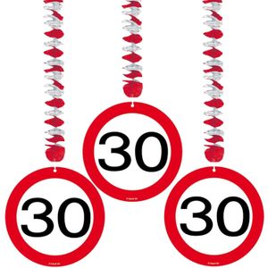 12x stuks Rotorspiralen 30 jaar versiering verkeersborden - Hang decoraties 30e verjaardag feestartikelen