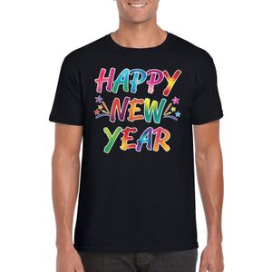 Happy new year t-shirt voor oud en nieuw voor heren - zwart - Nieuwjaarsborrel kleding
