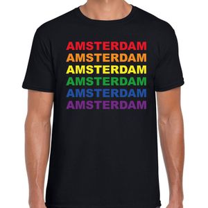 Regenboog Amsterdam gay pride / parade zwart t-shirt voor heren - LHBT evenement shirts kleding / outfit