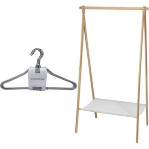 Set van kledingrek met plank en kledinghangers - bamboe - 155 cm