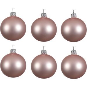 6x Lichtroze glazen kerstballen 6 cm - Mat/matte - Kerstboomversiering Lichtroze