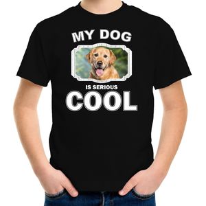 Golden retriever honden t-shirt my dog is serious cool zwart - kinderen - Golden retrievers liefhebber cadeau shirt - kinderkleding / kleding