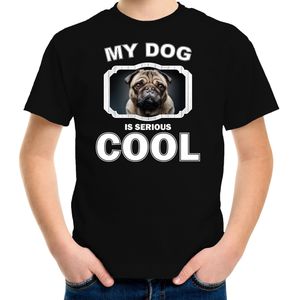Mopshond honden t-shirt my dog is serious cool zwart - kinderen - mopshonden liefhebber cadeau shirt - kinderkleding / kleding