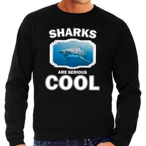 Dieren haaien sweater zwart heren - sharks are serious cool trui - cadeau sweater haai/ haaien liefhebber