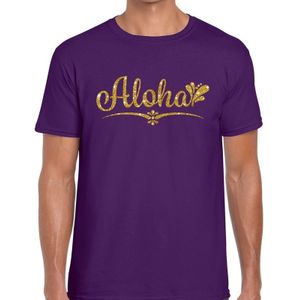 Aloha goud glitter hawaii t-shirt paars heren - heren shirt Aloha