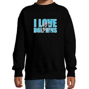 Tekst sweater I love dolphins met dieren foto van een dolfijn zwart voor kinderen - cadeau trui dolfijnen liefhebber - kinderkleding / kleding