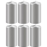 6x Metallic zilveren cilinderkaarsen/stompkaarsen 6 x 10 cm 36 branduren - Geurloze kaarsen metallic zilver - Woondecoraties