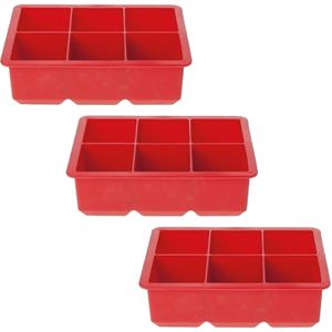 3x Grote kubus ijsklonten vormen rood 6 klontjes - Rode ijsblokjes tray - Cocktail ijsklonten maker - Siliconen ijsblokjes maker