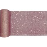 Santex Glitter Tafelloper smal op rol - 2x - rose goud - 18 x 500 cm - polyester