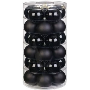 30x Zwarte glazen kerstballen 6 cm glans en mat - Kerstboomversiering zwart