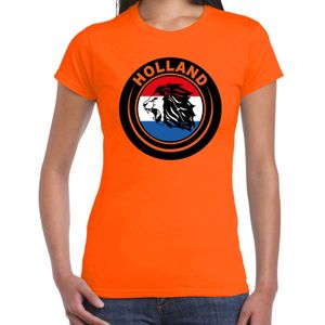 Oranje fan t-shirt voor dames - Holland met leeuw en vlag - Holland / Nederland supporter - EK/ WK shirt / outfit