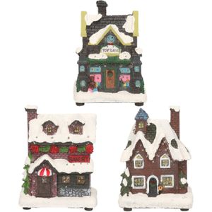 Kerstdorp huisjes set van 3x huisjes met Led verlichting 12 cm - Kerst landschap stad/dorp bouwen