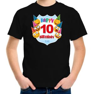 Happy birthday 10e verjaardag t-shirt kind - unisex - jongens / meisjes - 10 jaar shirt met emoticons zwart voor kinderen