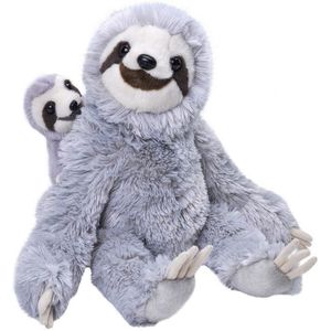 Pluche grijze luiaard met jong knuffel 38 cm - Bosdieren knuffels - Speelgoed voor kinderen