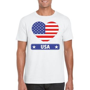 Amerika t-shirt met Amerikaanse vlag in hart wit heren