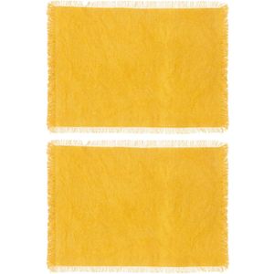 Secret de Gourmet placemats Kenya - 8x - geel - 45 x 30 cm - katoen - met franjes