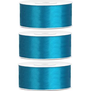 3x Hobby/decoratie turquoise satijnen sierlinten 2,5 cm/25 mm x 25 meter - Cadeaulinten satijnlinten/ribbons - Turquoise linten - Hobbymateriaal benodigdheden - Verpakkingsmaterialen