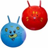 2x stuks speelgoed Skippyballen met dieren gezicht rood en blauw 46 cm - Buitenspeelgoed