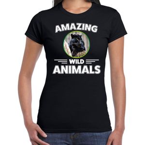 T-shirt panter - zwart - dames - amazing wild animals - cadeau shirt panter / zwarte panters liefhebber
