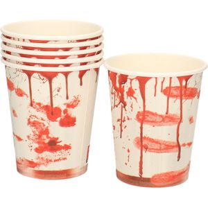 Thema feest papieren bekertjes bloederige print 24x stuks 200 ml - Halloween tafeldecoratie/wegwerp servies