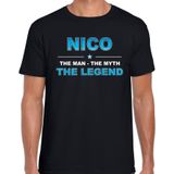 Naam cadeau Nico - The man, The myth the legend t-shirt  zwart voor heren - Cadeau shirt voor o.a verjaardag/ vaderdag/ pensioen/ geslaagd/ bedankt